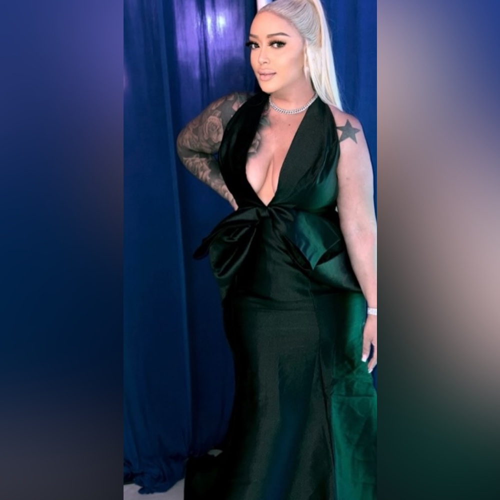 Long black satin gown
